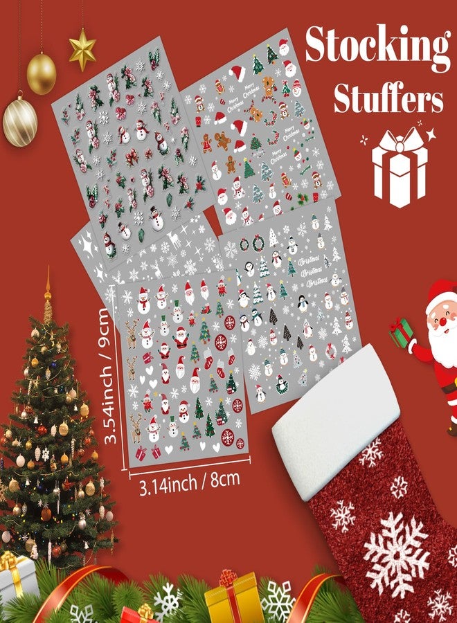 atydkug 9 Sheets Christmas Nail Art Stickers, Embroidery Nail Sticker Decals for Girl Women, Xmas Tree Santa Claus Nail Stickers for Nail Art Kids Christmas Stocking Stuffers Gifts Decoration Self-Adhesive - Image 5